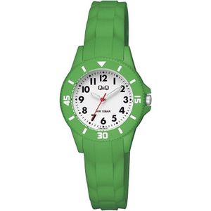 Q&Q V26A-007VY - Horloge - Sport - Analoog - Kinderen - Unisex - Plastic band - Rond - Kunststof - Cijfers - Groen - Wit - 10 ATM