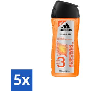 Adidas - 3-in-1 Douchegel - Adipower Maximum Performance -250 ml - Bulkverpakking - 5 stuks