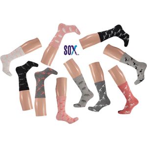 CRAZY SOX 10 PACK Multipack Dames Felle tekening Flamingo/Animals Grijs en Roze Maat 37/42 in katoen