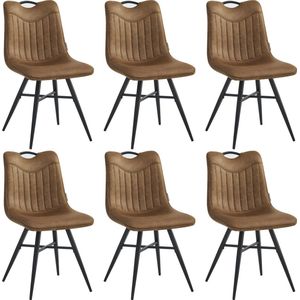 Colenis® - Verty Eetkamerstoel - Set van 6 - Cognac - Microvezel - Microfiber - Industrieel - Design