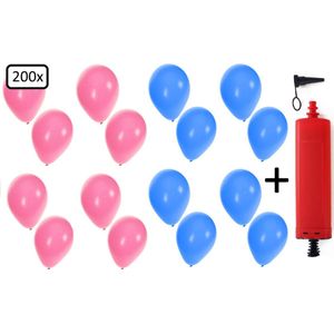 200x Ballonnen lichtblauw en roze + ballonpomp - Ballon carnaval festival feest party verjaardag landen helium lucht thema