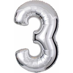 DW4Trading Zilver Cijfer Ballon 3 - Feestversiering - Decoratie - Helium Ballon - 40 cm