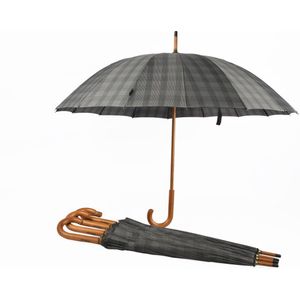 Optimale Bescherming Voor Buiten | Set Van 5 Elegante Grijze Geruite Paraplu's | Met 16 Banen & Diameter 102cm | Stevig & Windproof