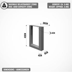 Tafelpoten - Tafelpoten zwart - Tafelpoot - Tafelonderstel - Tafelframe - 5.4 kg - Staal - Grijs - 30 x 8 x 43 cm