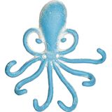wandhaak octopus - 6 kapstokhaken - gietijzer - antiek sleutelrekje - lichtblauw