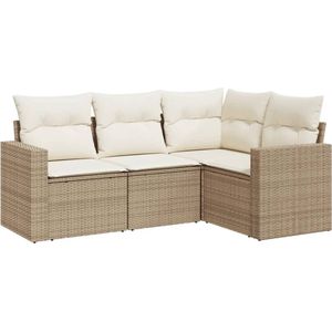 vidaXL - 4-delige - Loungeset - met - kussens - poly - rattan - beige