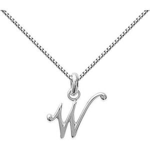 Amanto Ketting Letter W - 925 Zilver Gerhodineerd - Alfabet - 15x18mm - 50cm