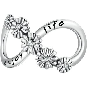 Infinity enjoy life flower bedel | Oneindig bloemen zirkonia bead | bedels beads cadeau | Zilverana | geschikt voor alle bekende merken | 925 zilver | moederdag