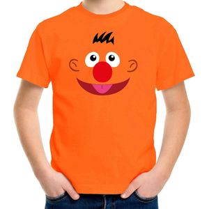 Oranje Cartoon Knuffel Gezicht Verkleed T-shirt Oranje Voor Kinderen