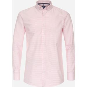 Redmond comfort fit overhemd - popeline - roze met wit geruit - Strijkvriendelijk - Boordmaat: 45/46