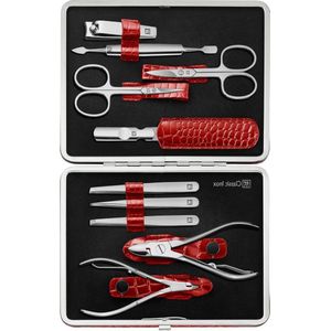 Manicureset 10-Delig ZWILLING Klassiek Inox Pedicure Rood Lederen Zaak
