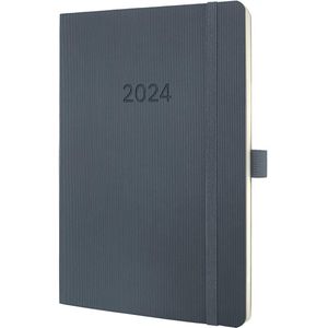 Sigel agenda 2024 - Conceptum - A5 - softcover - 2 pagina's / 1 week - donkergrijs - SI-C2436