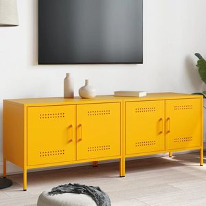 The Living Store Tv-meubelen 2 st 68x39x50,5 cm staal mosterdgeel - Tv-meubilair - Industriele Tv-stand - Tv Kast - Mosterdgeel - Metalen Tv-tafel