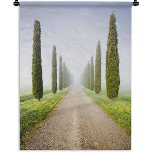 Wandkleed Toscaanse Mist - Cipresbomen in mist Wandkleed katoen 150x200 cm - Wandtapijt met foto