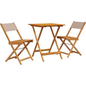 vidaXL 3-delige Bistroset stof en massief hout taupe - Bistroset - Bistrosets - Loungeset - Tuinset