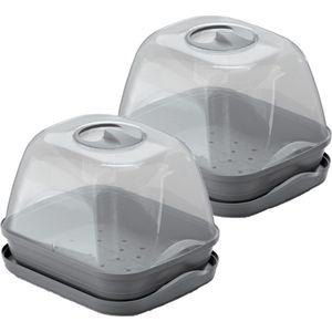 2x Stuks Kweekbakjes/Kweekkasten Grijs met Deksel 25 X 19 X 18 cm - Propagator/Moestuinbak