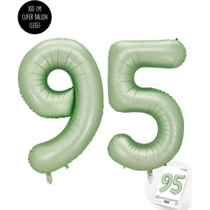 Cijfer Helium Folie Ballon XXL - 95 jaar cijfer - Olive - Groen - Satijn - Nude - 100 cm - leeftijd 95 jaar feestartikelen verjaardag