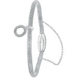 Lucardi Dames Armband mesh letter O met kristal - Staal - Armband - Cadeau - 19 cm - Zilverkleurig