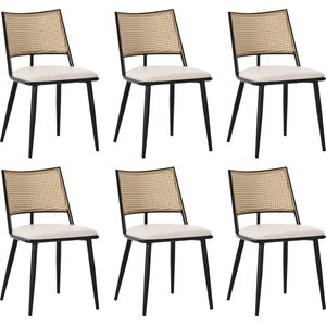 Stoel PU zitting riet fauteuil woonkamerstoel slaapkamerstoel zwart 6-delige set