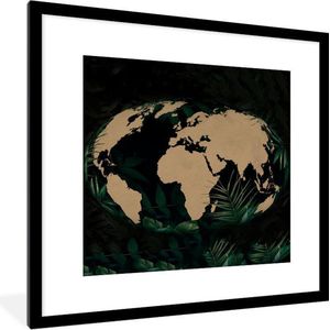 Fotolijst incl. Poster - Wereldkaart - Wereldbol - Tropische planten - 40x40 cm - Posterlijst