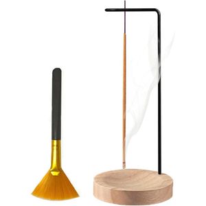 Omgekeerde wierookbrander met houten basis en asopvangschaal - Meditatie-accessoires voor yoga, spa en thuisdecoratie