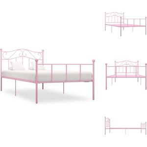 vidaXL Metalen Bedframe - Elegant en Klassiek - Bed - Afmetingen- 208 x 107.5 x 95 cm - Kleur- Roze - Bed