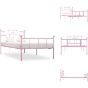 vidaXL Bedframe - Bedframes - Eenpersoonsbed - Eenpersoonsbedden - Bedframe metaal roze 100x200 cm