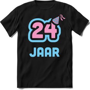 24 Jaar Feest kado T-Shirt Heren / Dames - Perfect Verjaardag Cadeau Shirt - Licht Blauw / Licht Roze - Maat XL
