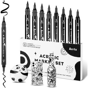 Arrtx Acrylmarker Paint Dual Tip Markers – set van 8 zwart