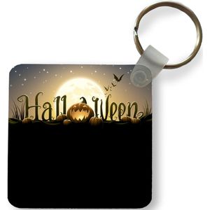 Sleutelhanger - De letters van Halloween verlicht door de volle maan in een illustratie - Plastic - Rond - Uitdeelcadeautjes