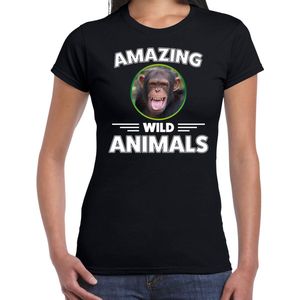 T-shirt chimpansee - zwart - dames - amazing wild animals - cadeau shirt chimpansee / chimpansee apen liefhebber XL
