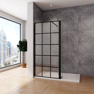 Inloopdouche 70x200cm met zwart decor,40x200cm draaibaar hoekprofiel,140cm Stabilisatiestang,8mm NANO EasyClean veiligheidsglas