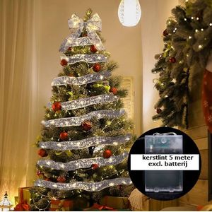 Kerstboom Lint - Zilver - 5 Meter - met Led verlichting - Kerstverlichting