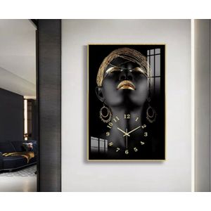 Moderne wandklok - Design Wandklok - Zwart met gouden wijzers - L30xH60CM - Design wandklok - Moderne wandklok stil uurwerk