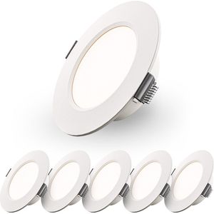 HOFTRONIC - Set van 6 Georgia LED platte Inbouwspots wit - inbouwdiepte 25mm - 6W 490lm - Rond - 4000K Neutraal Wit - Ø120 mm - IP20 voor binnen