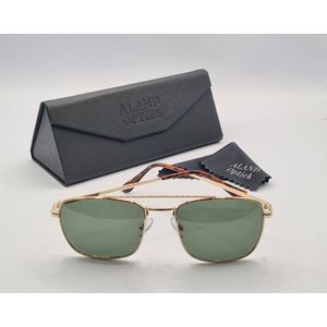 Unisex zonnebril gepolariseerd / pilotenbril / goude bril met harde en zachte brillenkokers en doekje - UV400 cat 3 - bril met brillenkoker / groene lenzen - PZ2361 Geweldig cadeau / Aland optiek