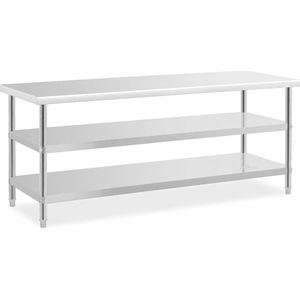 Royal Catering Roestvrijstalen tafel - 200 x 70 x 5 cm - 231 kg - 2 planken - Royal Catering