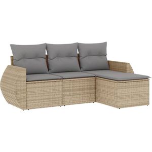 vidaXL - 4-delige - Loungeset - met - kussens - poly - rattan - beige