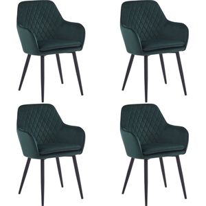 Colenis® - Laura Eetkamerstoel - Set Van 4 - Groen - Velvet - Design - Industrieel - Met armleuning