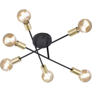 LED Plafondlamp - Plafondverlichting - Torna Ross - E27 Fitting - 6-lichts - Verstelbaar - Rond - Mat Zwart Aluminium
