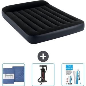 Intex Luchtbed - Twijfelaar - 137 x 191 x 25 cm - Donkerblauw - Inclusief Hoeslaken - Pomp en Reparatieset