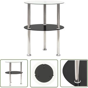 The Living Store Bijzettafel 2-laags 38 cm gehard glas transparant en zwart - Bijzettafel - Salontafel - Sidetable - Koffietafel - Tv-stand