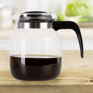 Premium glazen koffiekan/theepot met kunststof deksel, 1,25 l, transparant, zwart (versie 2021)
