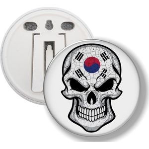 Button Met Clip - Schedel Vlag Korea