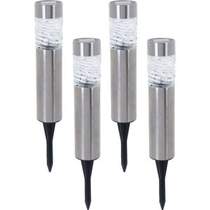 Set van 8x stuks solar tuinlampen/prikspots op zonne-energie 39 cm Rvs met glas - Prikspots tuinverlichting