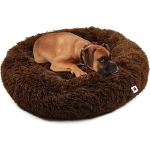 Pet Perfect Donut Hondenmand - 80cm - Fluffy Hondenkussen - Hondenbed - Koffie Bruin