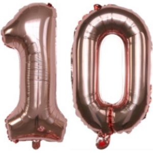 Cijferballon XL 10 - Rose goud - Feestversiering - 81 cm