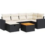 vidaXL - 7-delige - Loungeset - met - kussens - poly - rattan - zwart