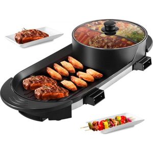 2 in 1 Bbq Grill Hete Pot 2200W Multifunctionele Elektrische Grill Hot Pot 67 x 28 x 17 cm Grill Indoor Hot Pot Gemaakt van Aluminium Roestvrij