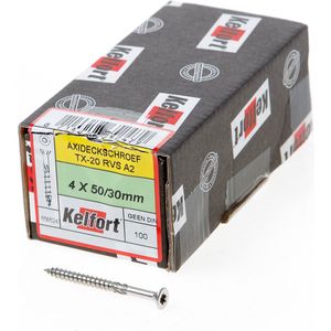Kelfort Vlonderschroef platverzonken kop RVS A2 T20 4.0 x 50/30mm